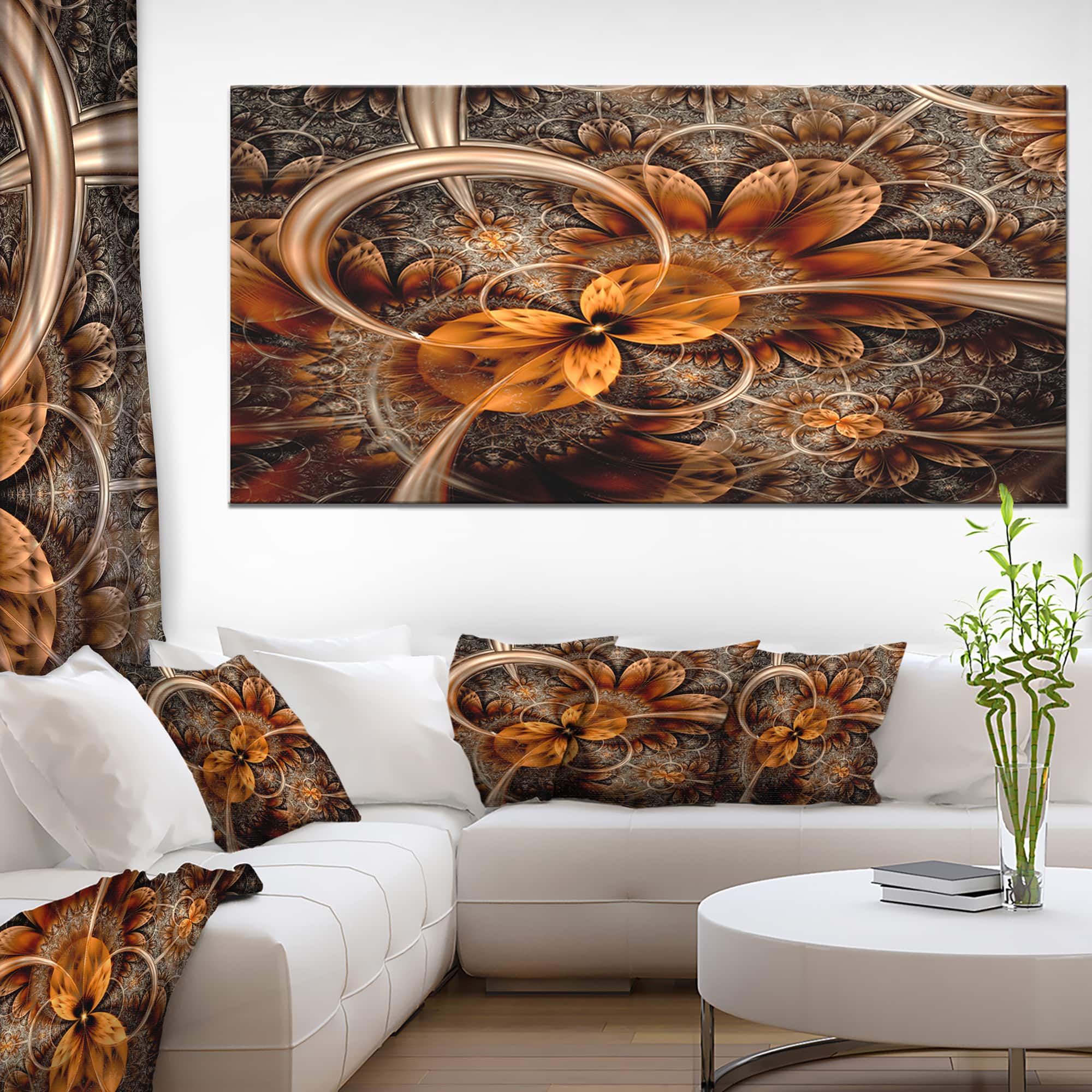Designart Dark Orange Fractal Flower Oversized Abstract Canvas Art Print